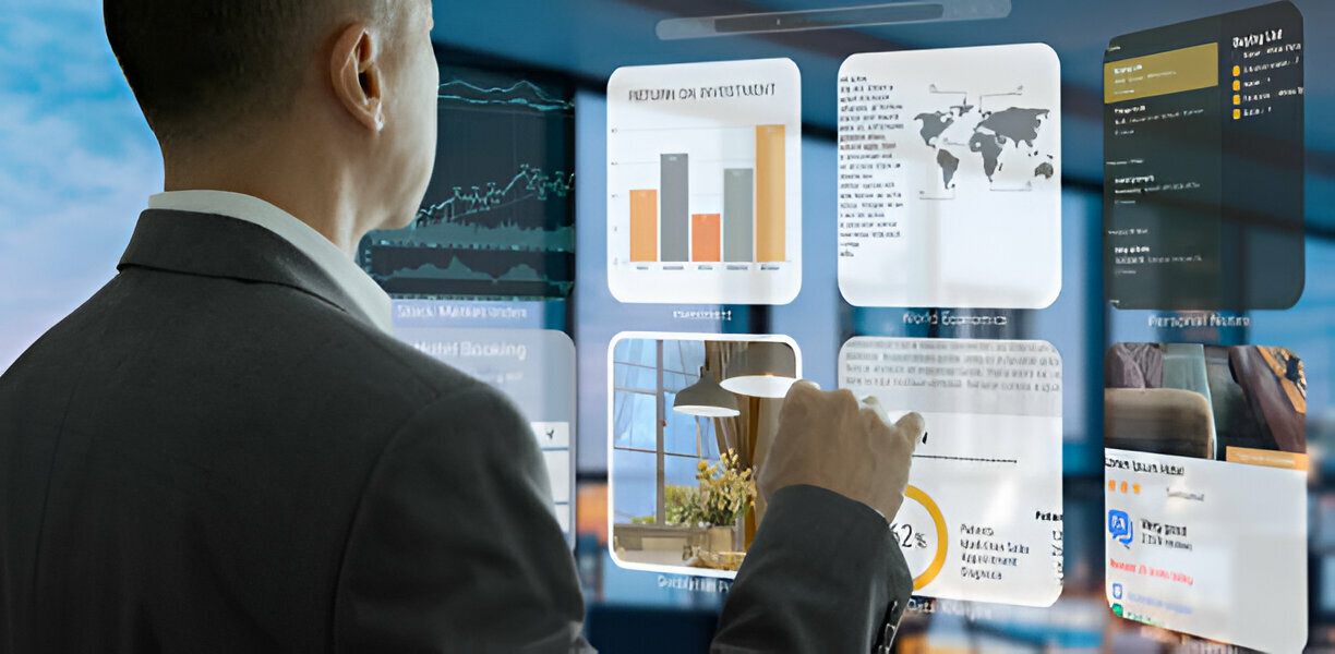 Man Using power bi predictive analytics 
