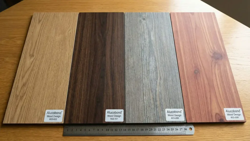 Alucobond wood effect cladding texture sample comparison