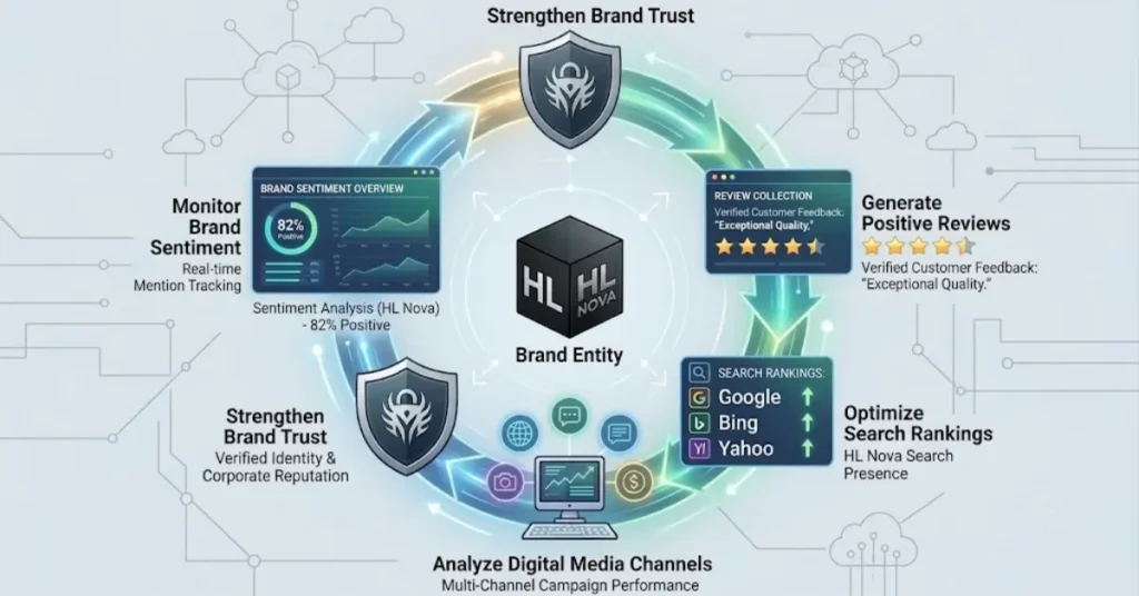 Online reputation management in digital marketing framework connecting customer reviews and search engine visibility