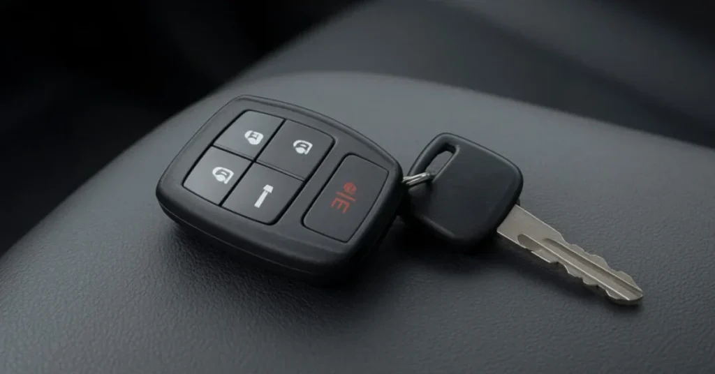 An automotive mobile locksmith using an automated electronic key cutting machine to create a new transponder car key from scratch inside a service van.